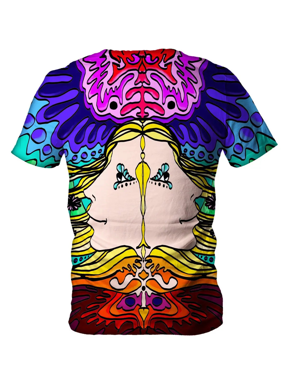 Back view of all over print psychedelic visionary art t shirt by Gratefully Dyed Apparel.