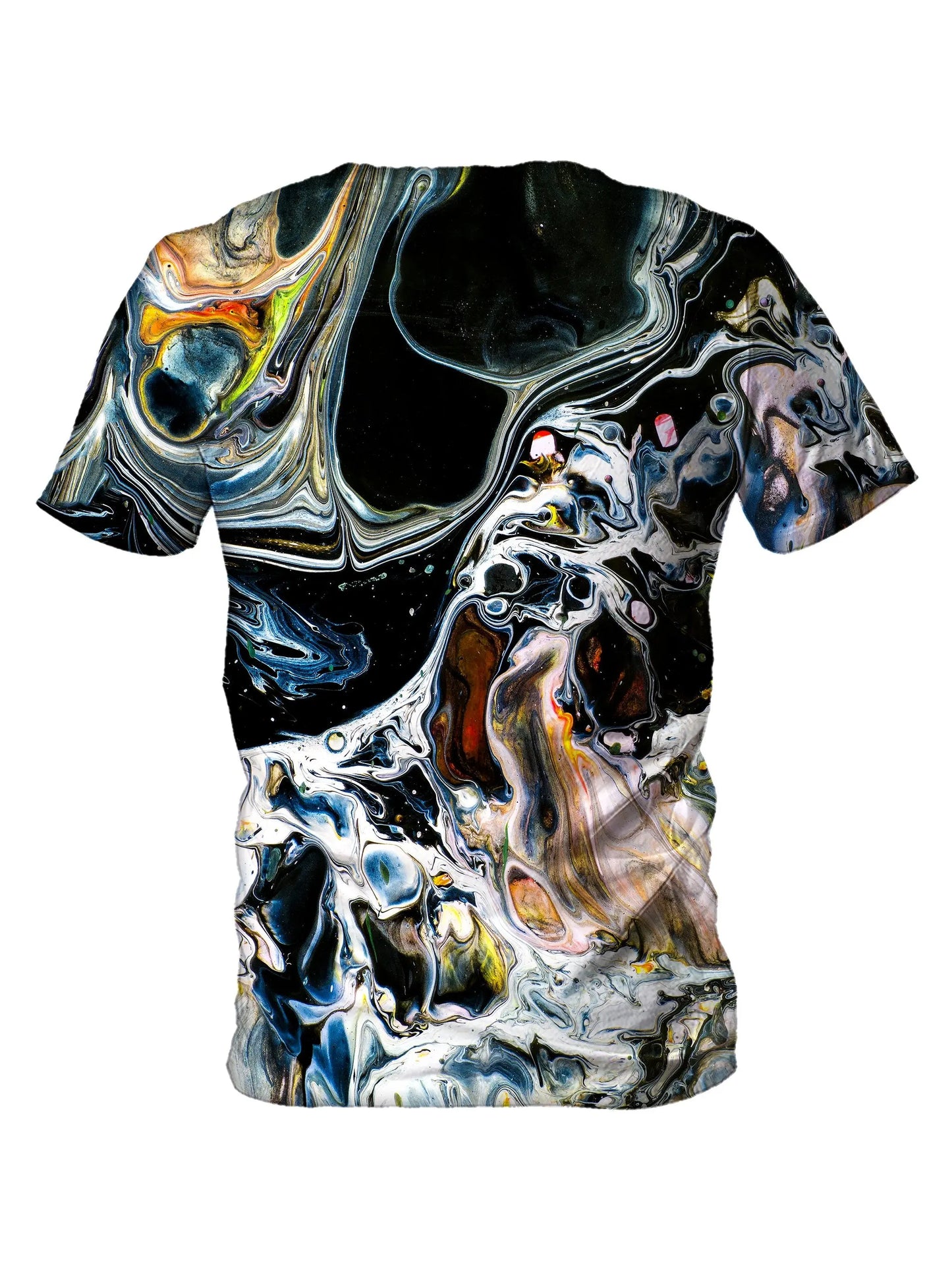 Back view of all over print psychedelic marble painting t shirt by Gratefully Dyed Apparel.