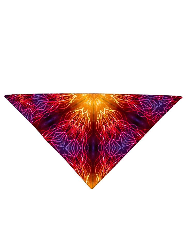 Bright red and yellow mandala kaleidoscope all over print bandana folded