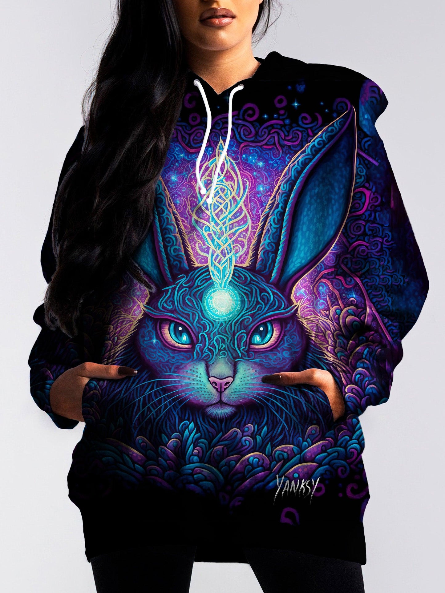 Stay warm and stylish at your next rave with this cozy pullover hoodie