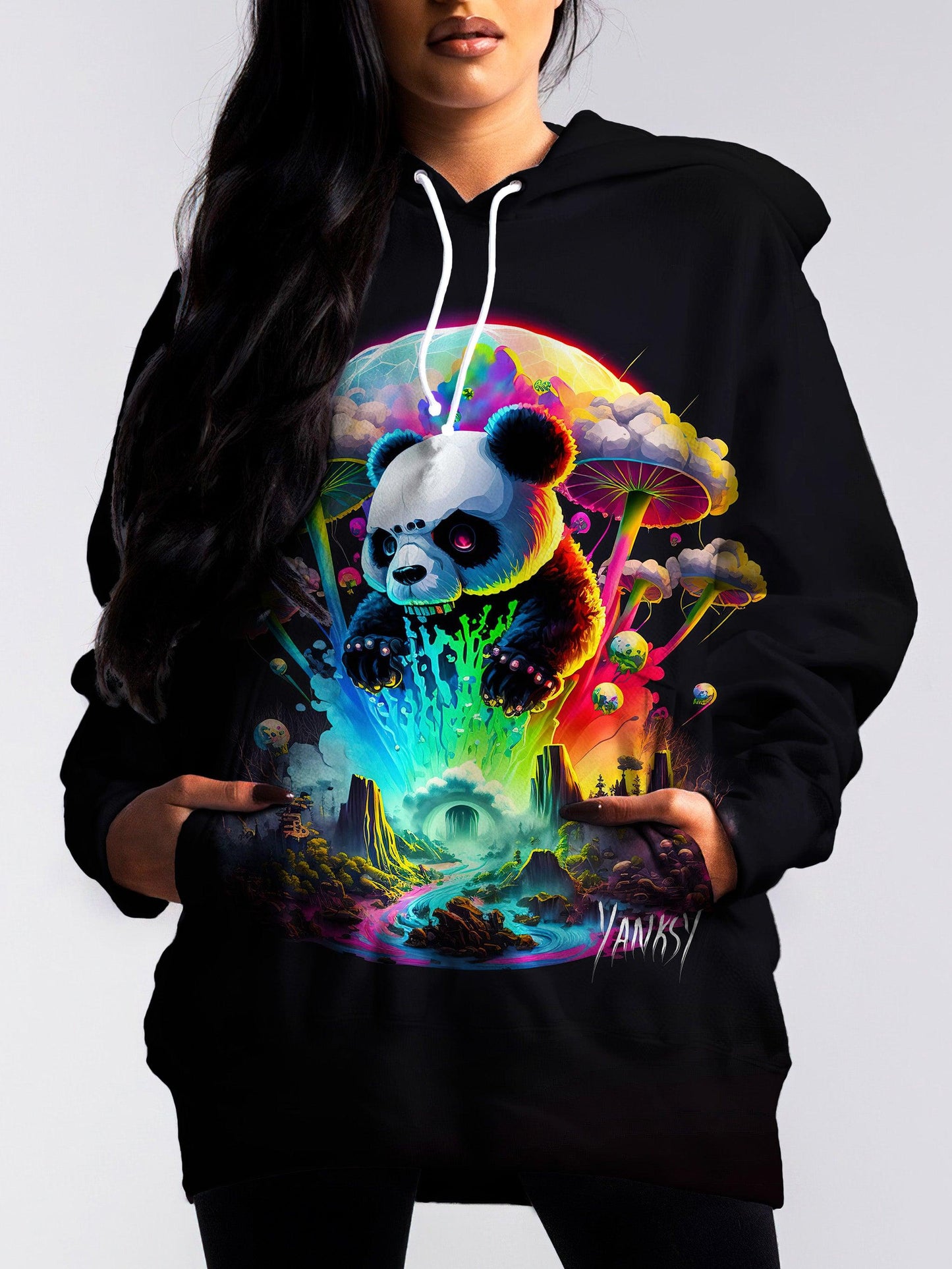 turn heads with this bright and colorful trippy pullover hoodie