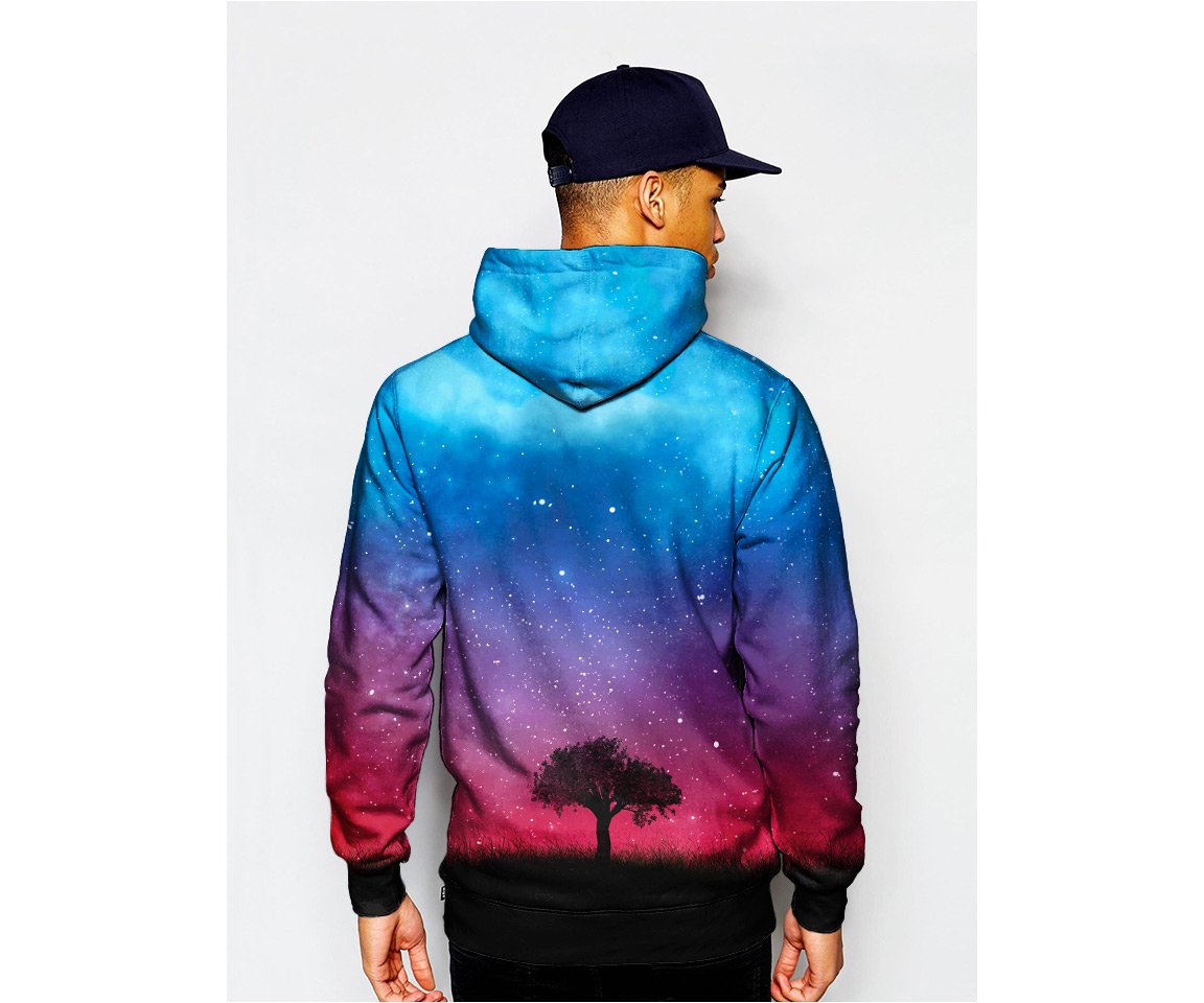 Model In Tree Silhouette Space Pullover Hoodie Back View