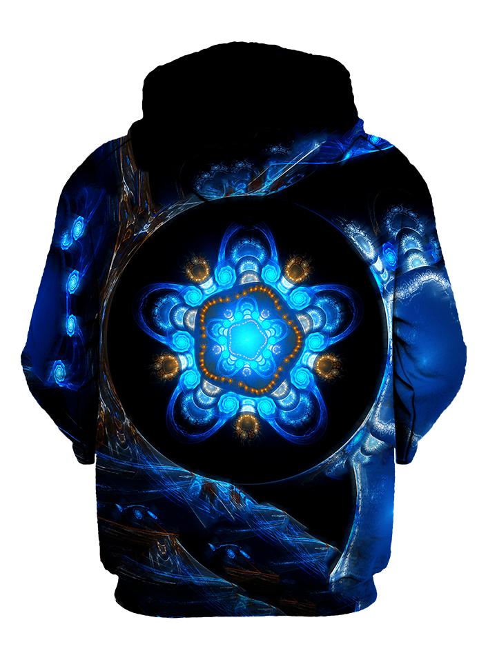 Back view of all over print psychedelic sacred geometry hoody by Gratefully Dyed Apparel.