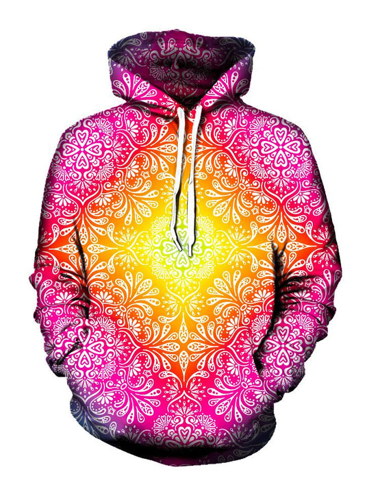 Colorful pink and yellow flower pullover hoodie front view