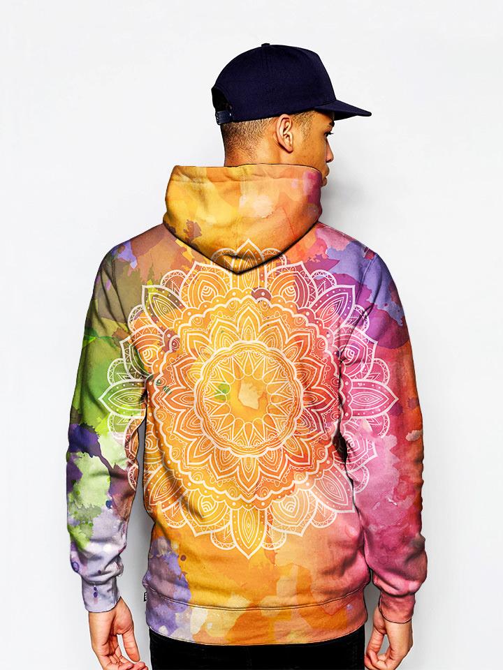 Model In Trippy Hippie Flower Pullover Hoodie Back View
