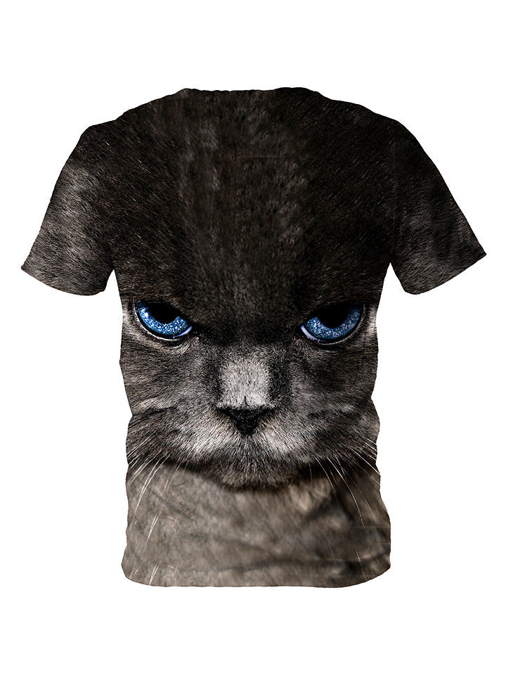 Up close blue cat eyes tee shirt back view