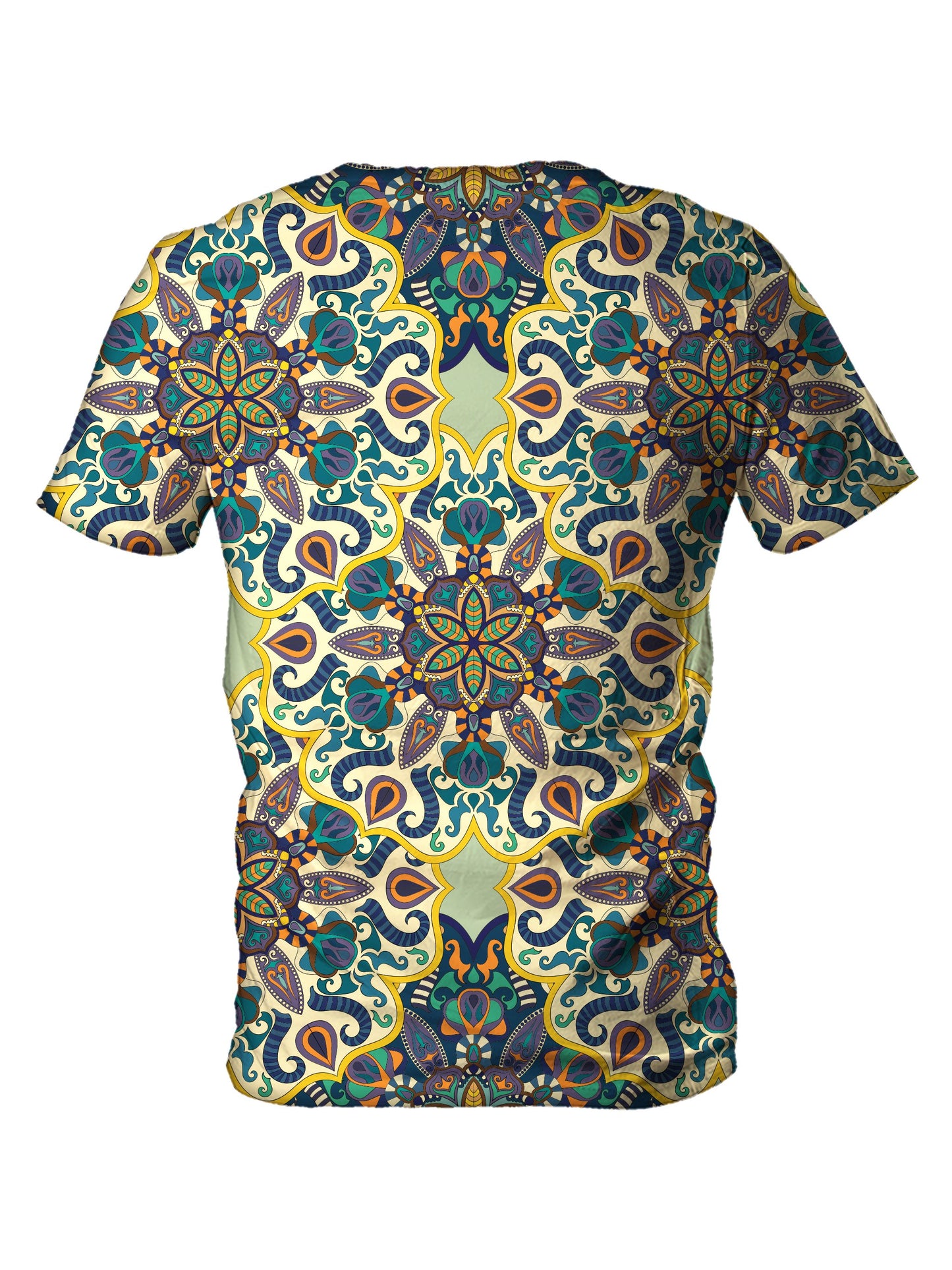 Back view of all over print psychedelic sacred geometry t shirt by Gratefully Dyed Apparel.