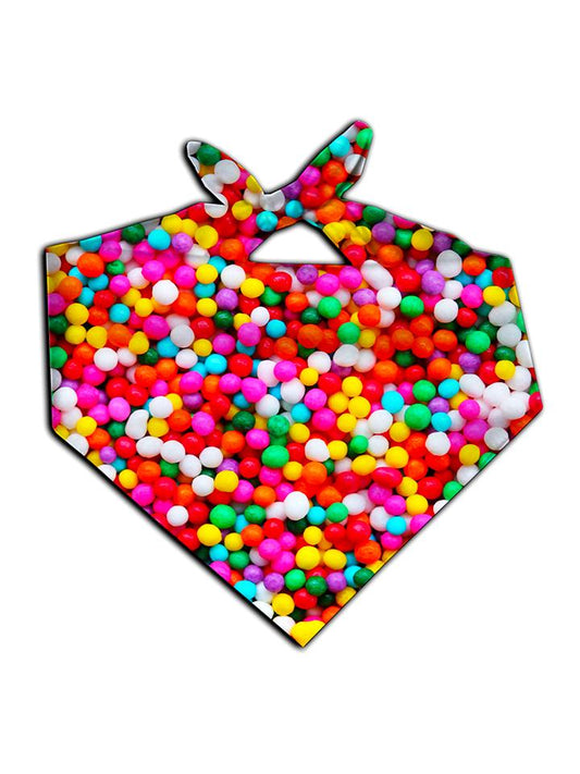 All over print rainbow candy sprinkles bandana by GratefullyDyed Apparel tied neck scarf view.