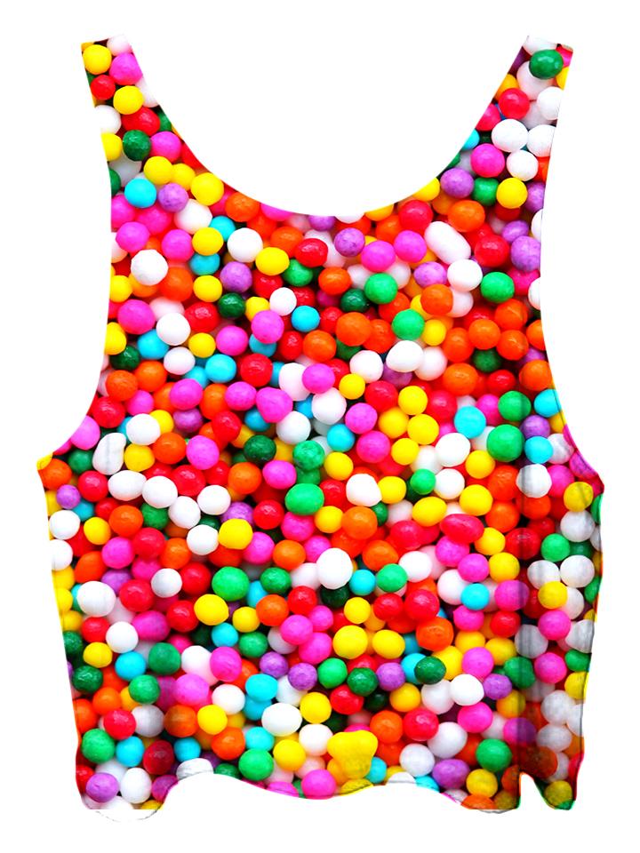 All over print psychedelic birthday foodie cropped top by Gratefully Dyed Apparel back view.