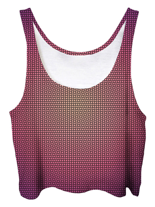 Trippy front view of GratefullyDyed Apparel red ombre crop top.