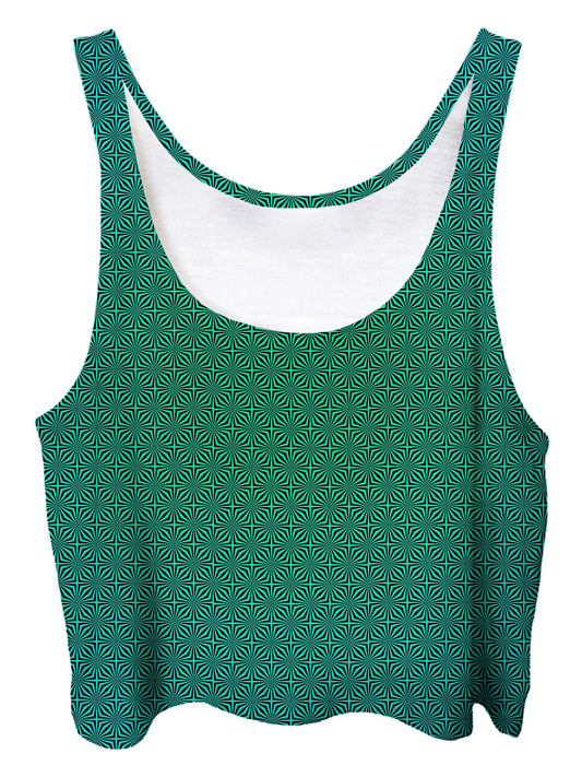 Trippy front view of GratefullyDyed Apparel green ombre crop top.