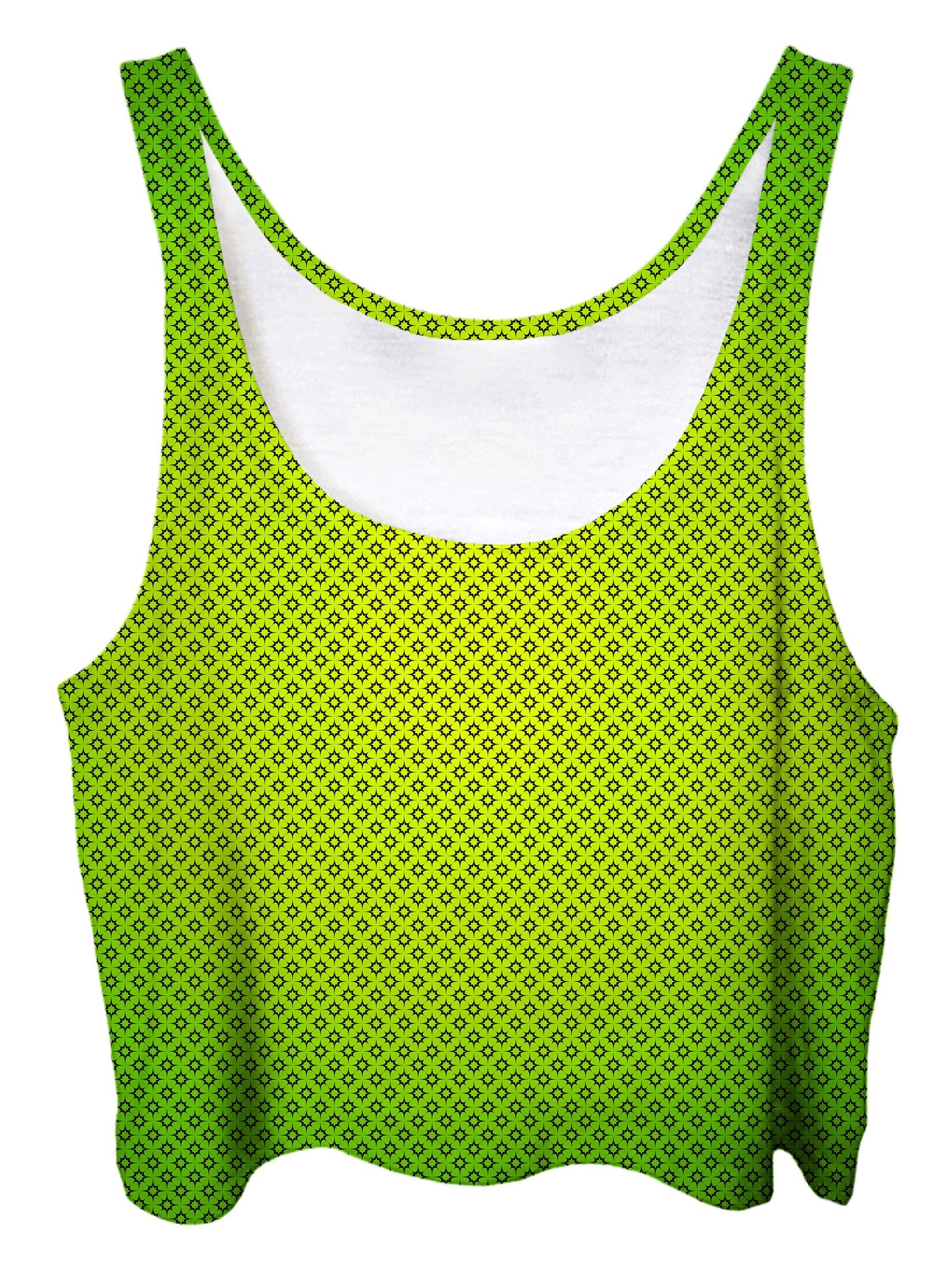 Trippy front view of GratefullyDyed Apparel spring green ombre crop top.