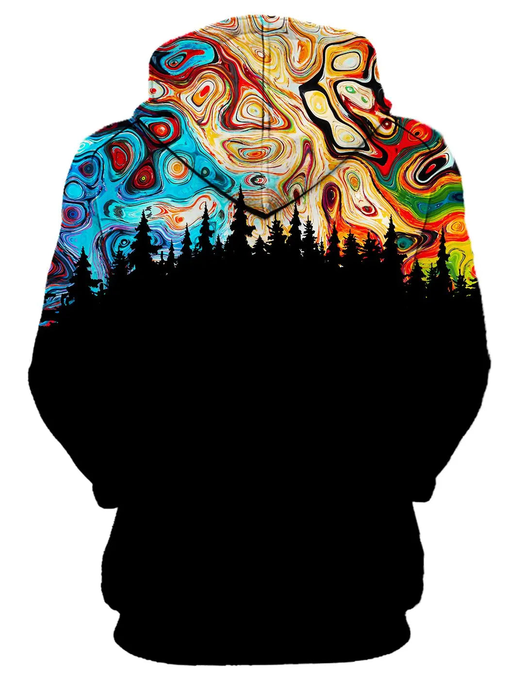 back view of trippy pullover hoodie print