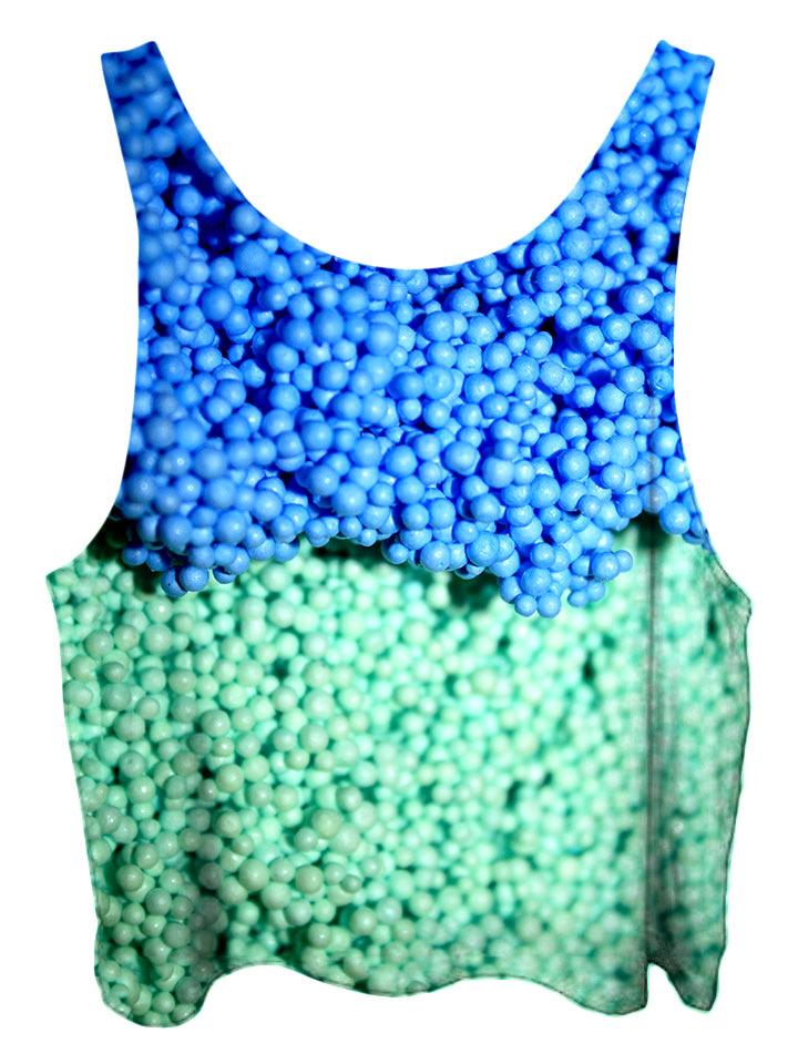 All over print psychedelic ice cream foodie cropped top by Gratefully Dyed Apparel back view.