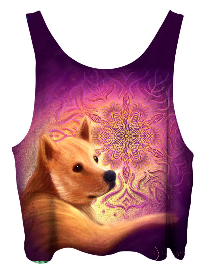 All over print psychedelic sacred geometry animal cropped top by Gratefully Dyed Apparel back view.