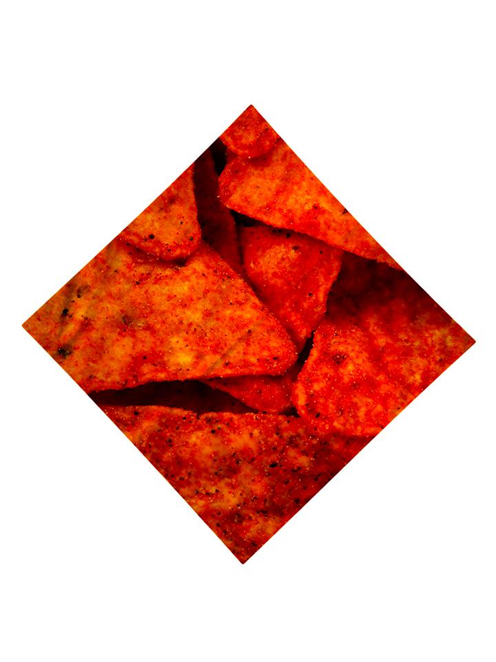 Trippy Gratefully Dyed Apparel red doritos bandana flat view.