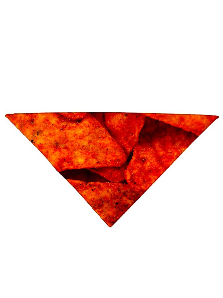 Diagonally folded psychedelic nacho cheese foodie printed headband.