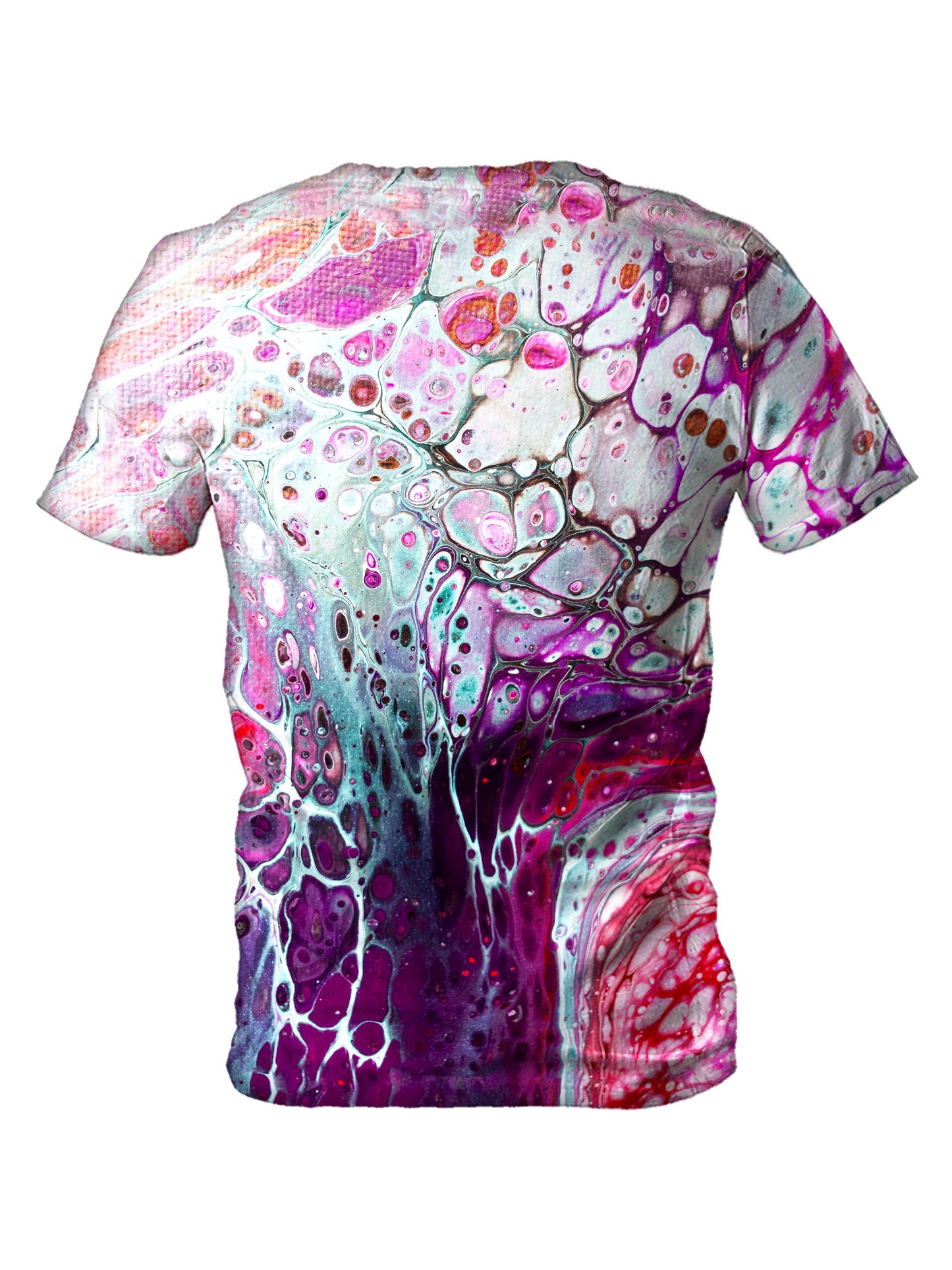 Back view of all over print psychedelic marble painting t shirt by Gratefully Dyed Apparel.