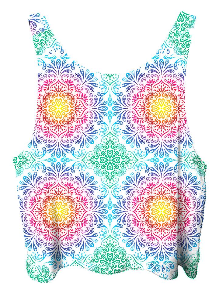 All over print psychedelic sacred geometry cropped top by Gratefully Dyed Apparel back view.