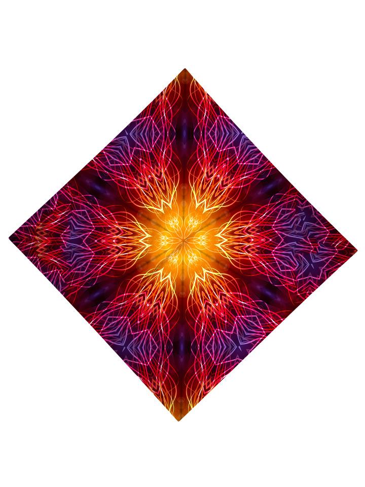 Bright red and yellow mandala kaleidoscope all over print bandana flat view