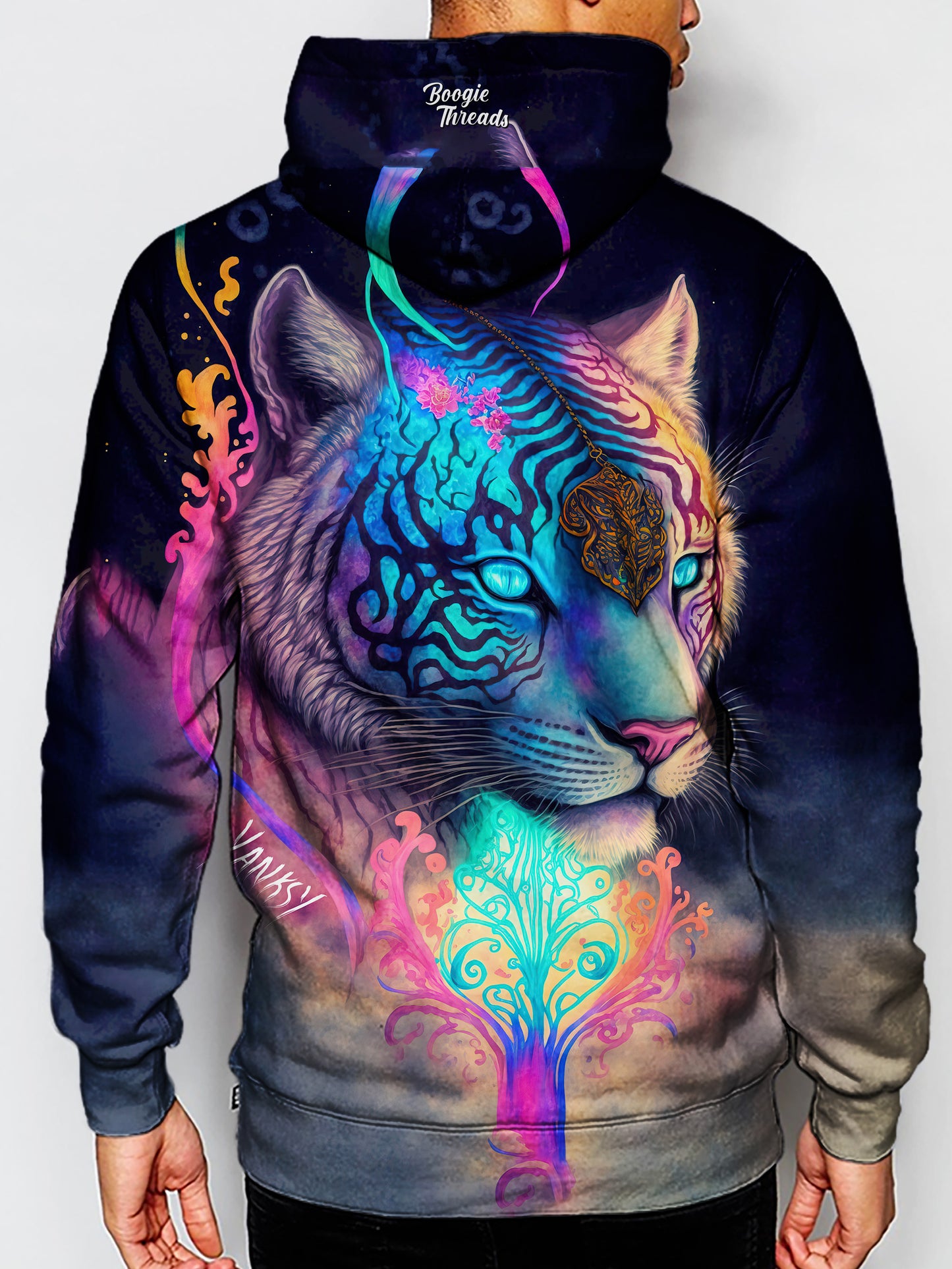 Stay comfortable and fashionable all night long at your next festival or rave with this cozy hoodie