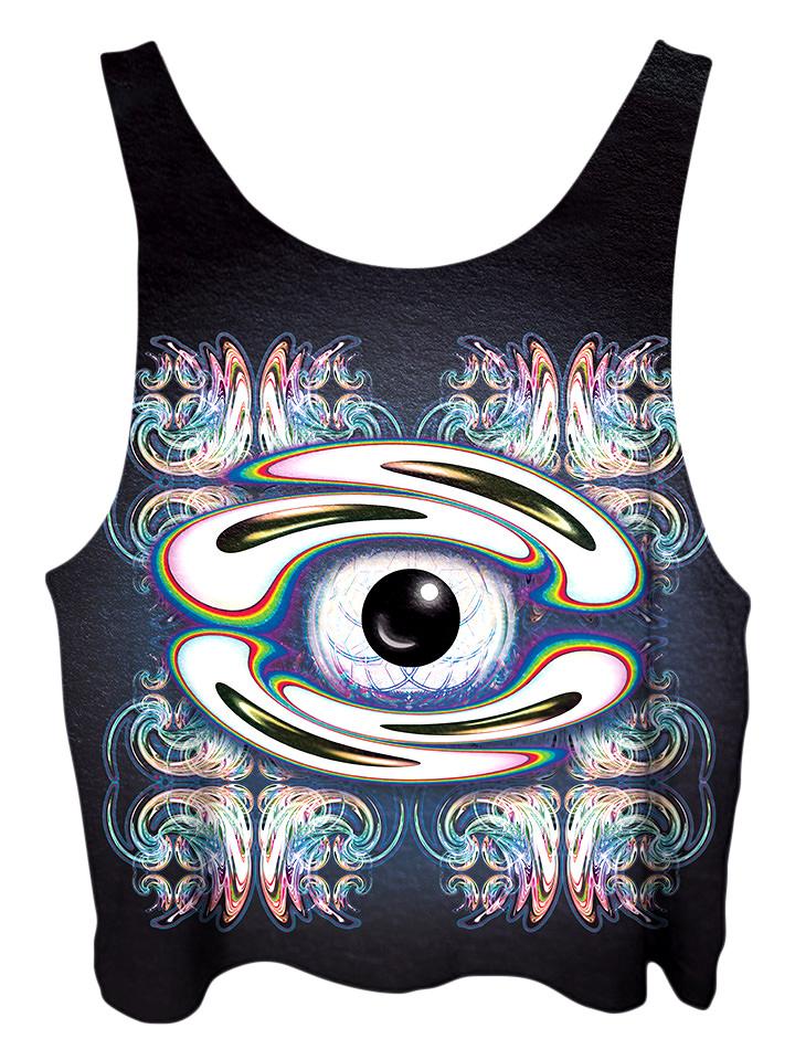 All over print psychedelic sacred geometry cropped top by Gratefully Dyed Apparel back view.