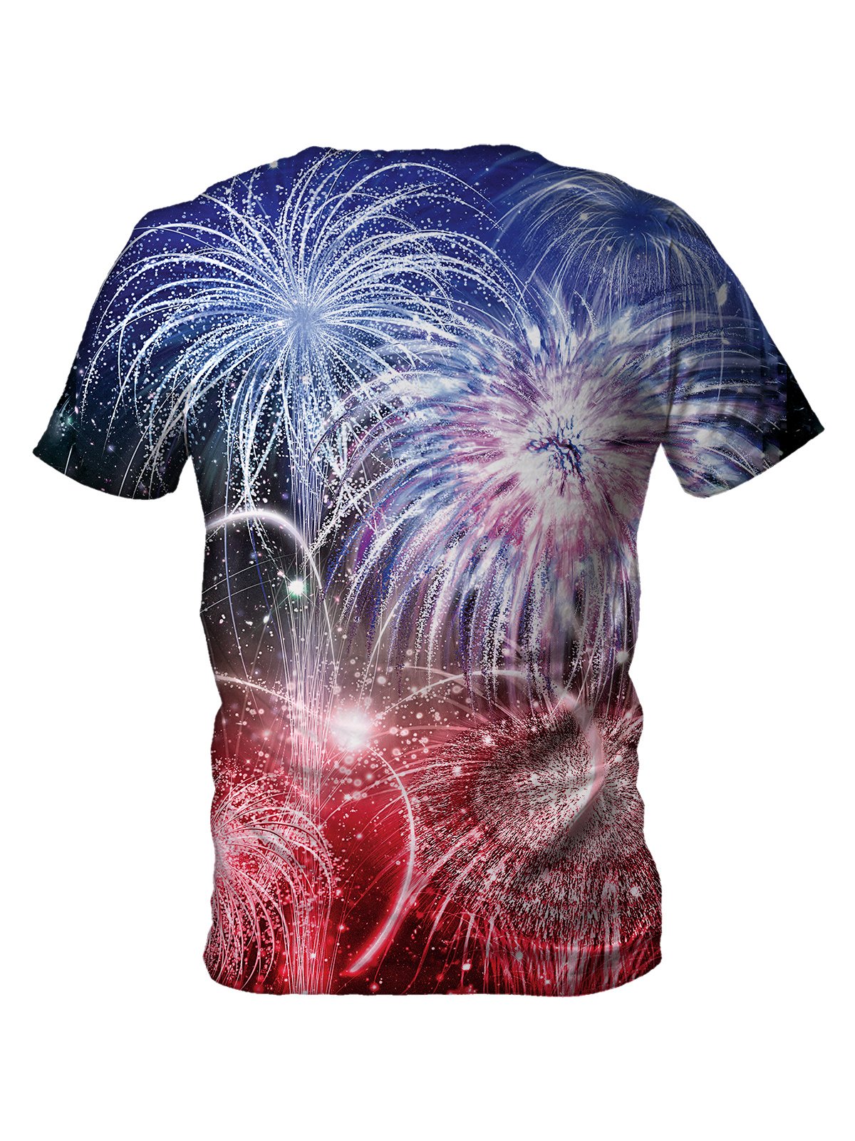 Back view of all over print psychedelic 4th of July t shirt by Gratefully Dyed Apparel.