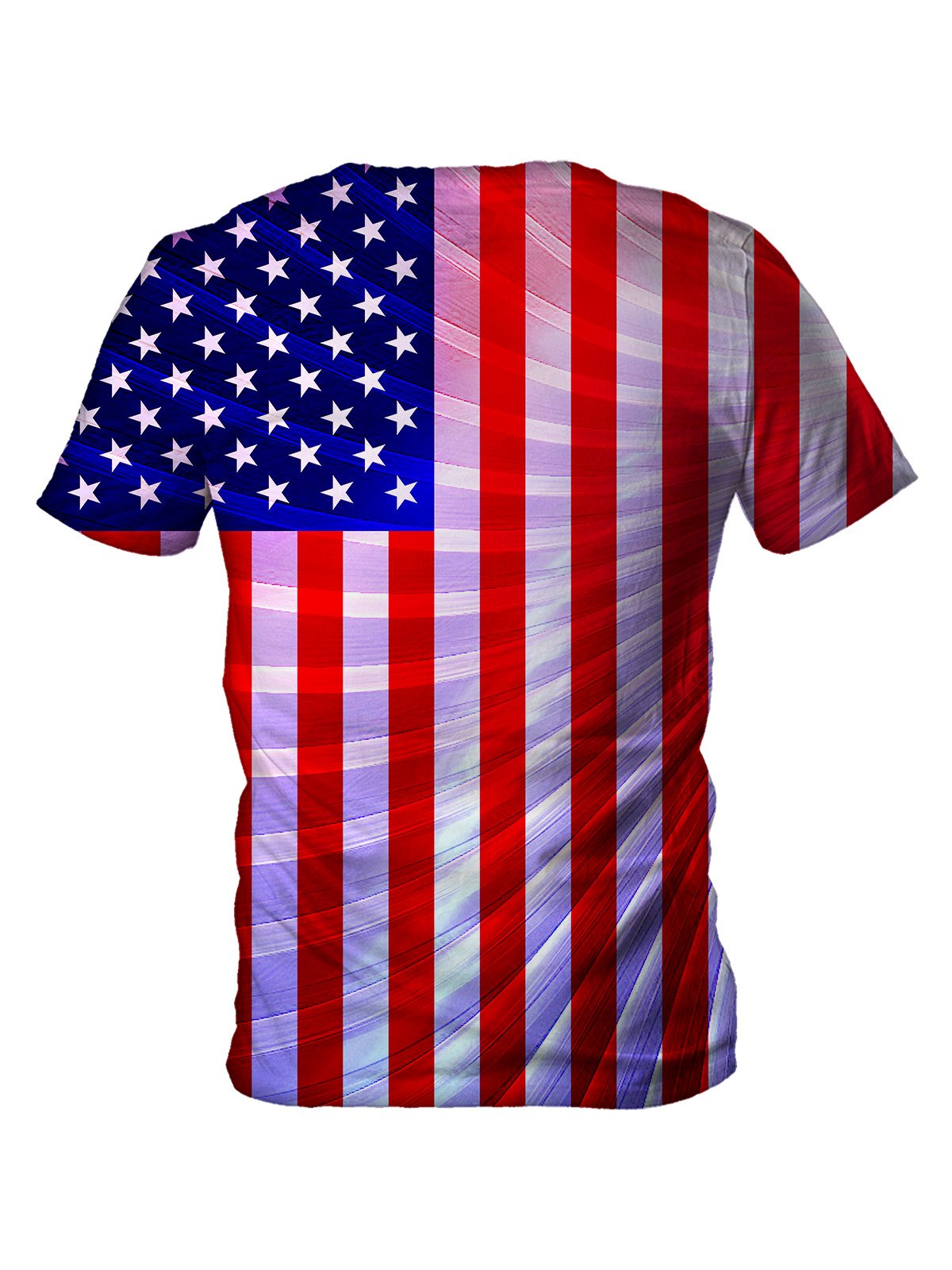 Back view of all over print psychedelic 4th of July t shirt by Gratefully Dyed Apparel.