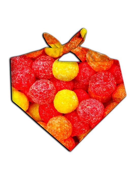 All over print red, orange & yellow gum drop by GratefullyDyed Apparel tied neck scarf view.