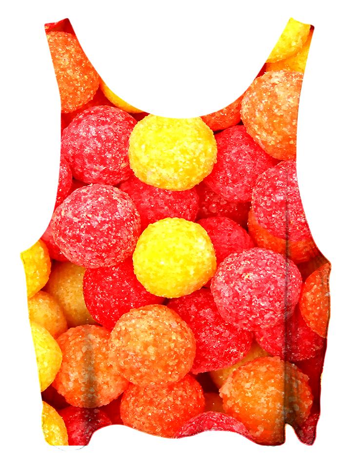 All over print psychedelic gummy candy cropped top by Gratefully Dyed Apparel back view.