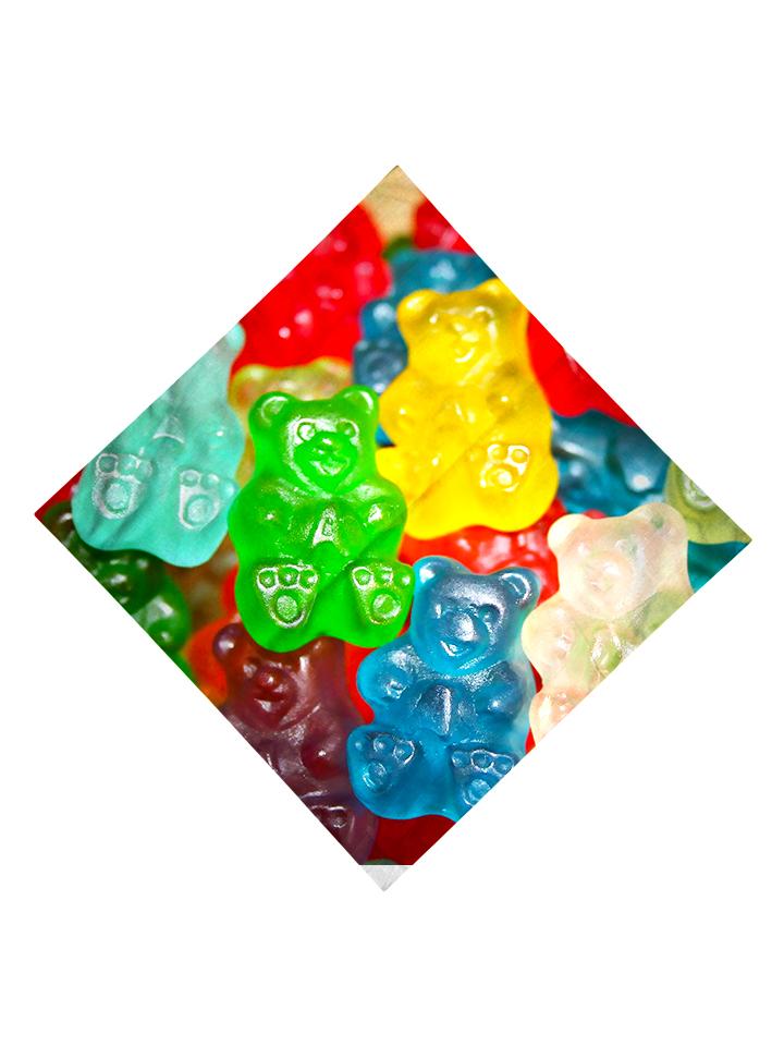 Trippy Gratefully Dyed Apparel rainbow gummy bears bandana flat view.