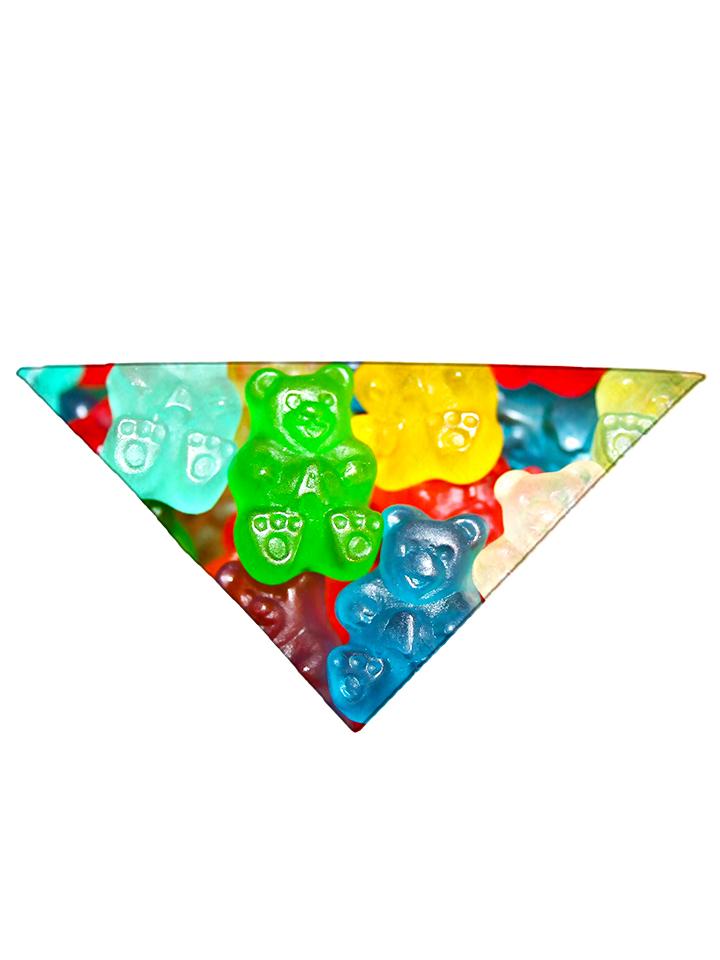 Diagonally folded psychedelic gummies printed headband.