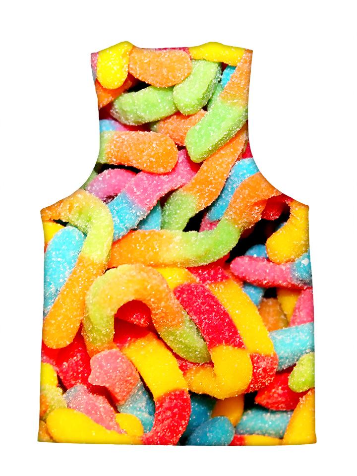 Psychedelic all over print foodie tank by GratefullyDyed Apparel back view.