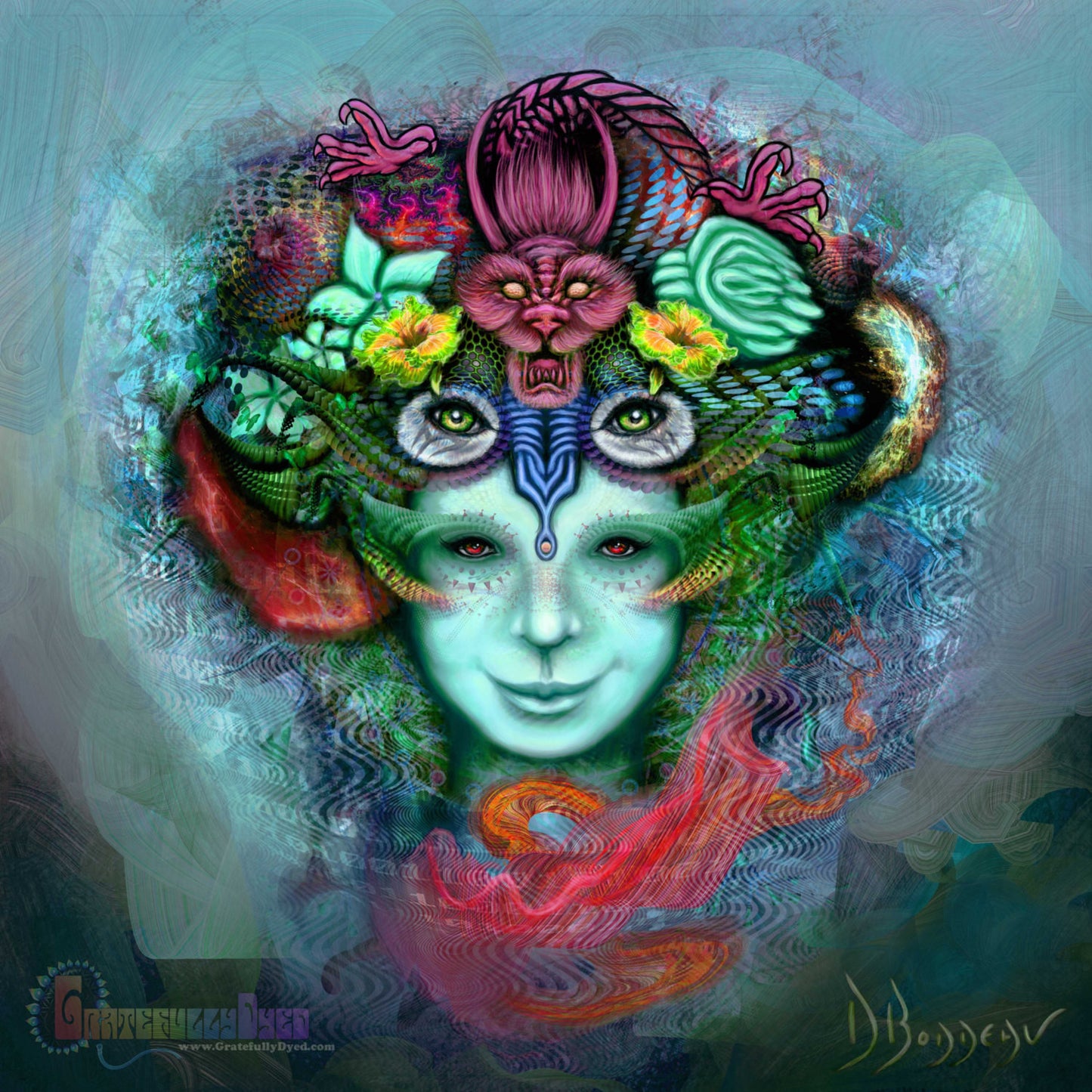 Visionary Art - Digital Painting - Psychedelic Portrait Print -  Trippy Artwork - GratefullyDyed