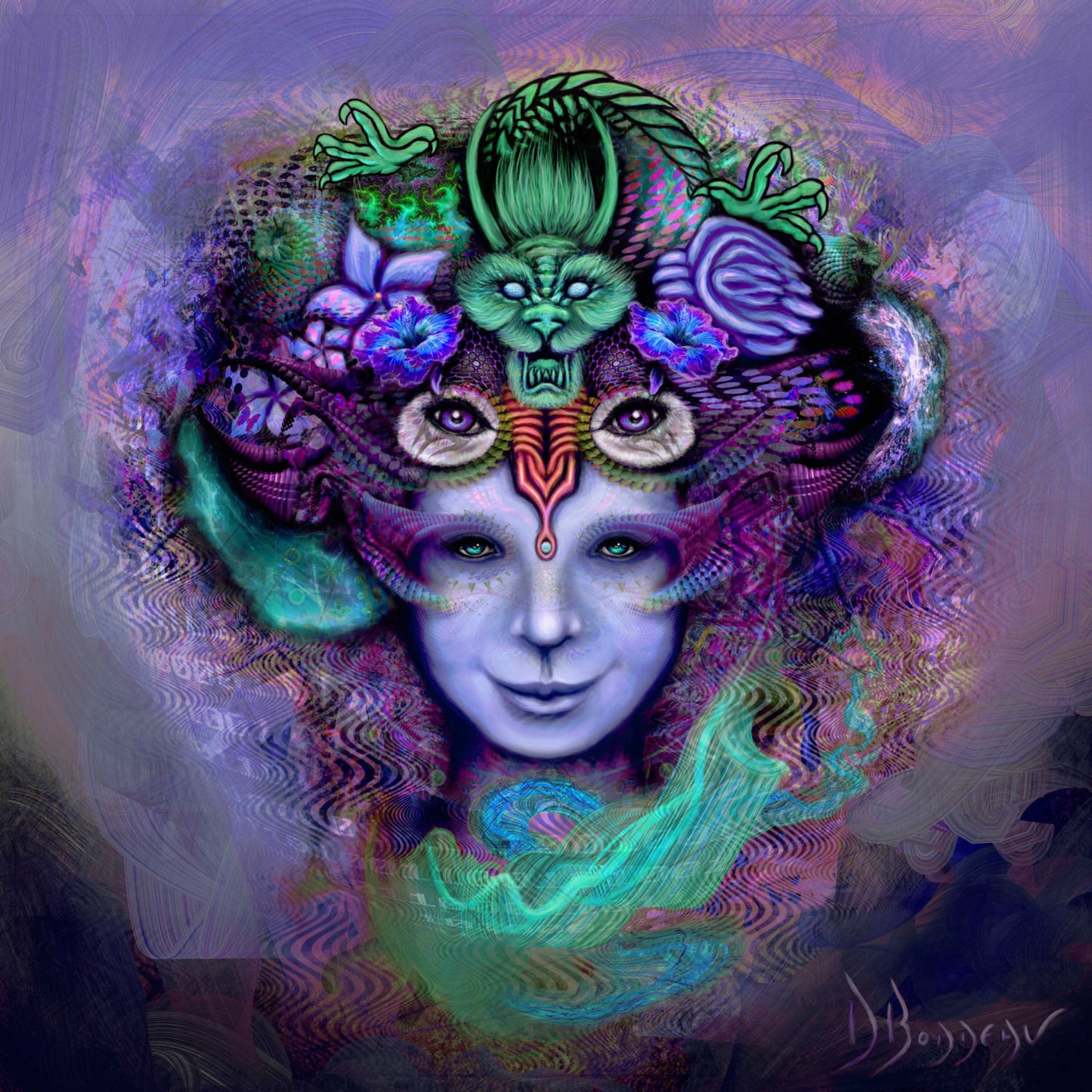 Visionary Art Print - Psychedelic Artwork Canvas - Flower Dragon Space Art - GratefullyDyed