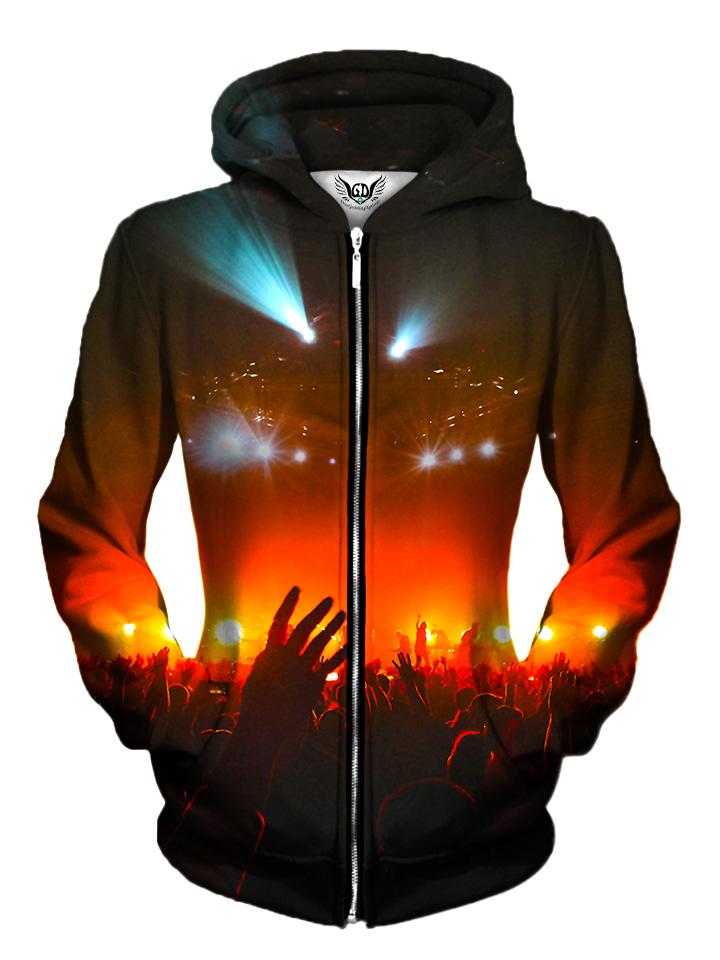 Front view of women's all over print moments to share zip up hoody by Gratefully Dyed Apparel.
