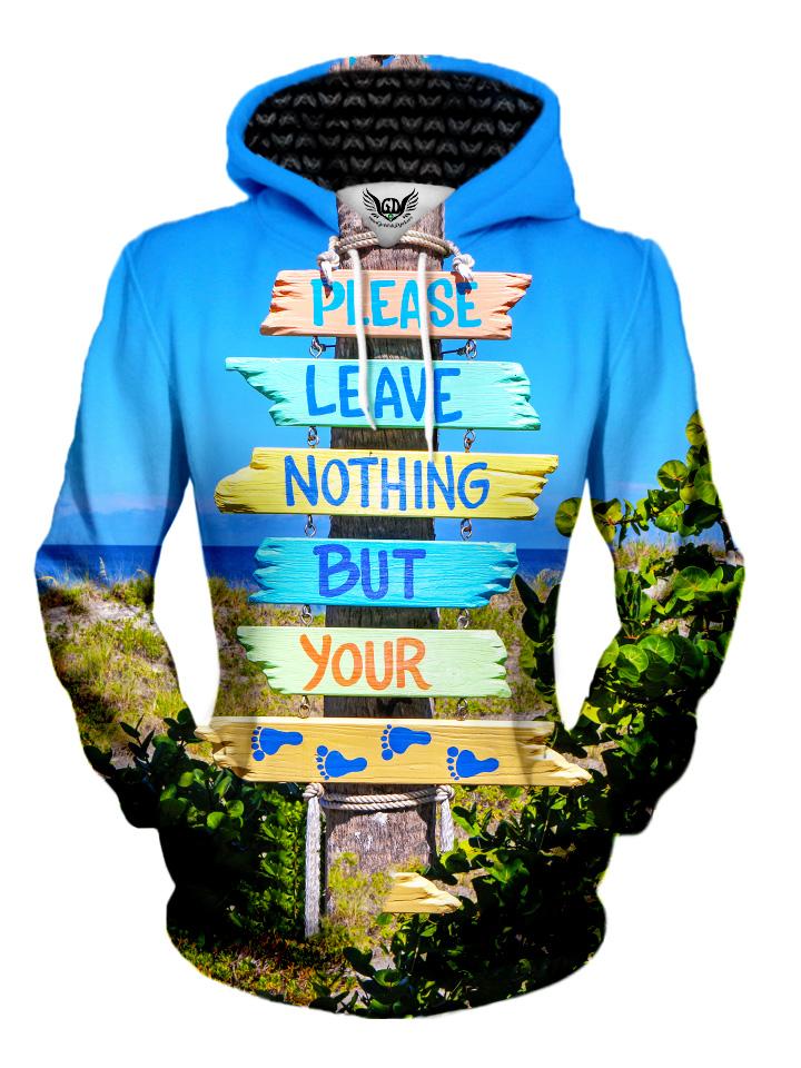 Women's front view of trippy ocean beach bum pullover hoodie.