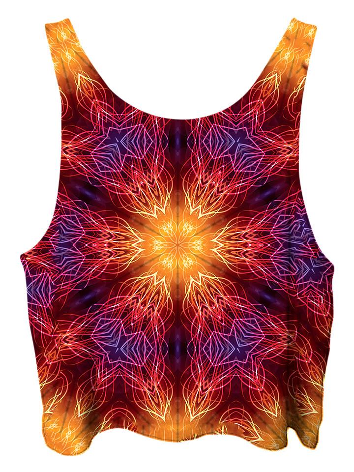 All over print psychedelic sacred geometry cropped top by Gratefully Dyed Apparel back view.