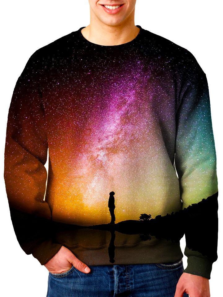 Model In Multi Colored Galaxy Sweater Front View
