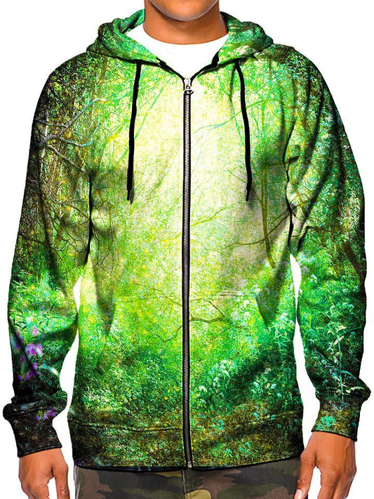 Model In Bright Green Forest Zip Up