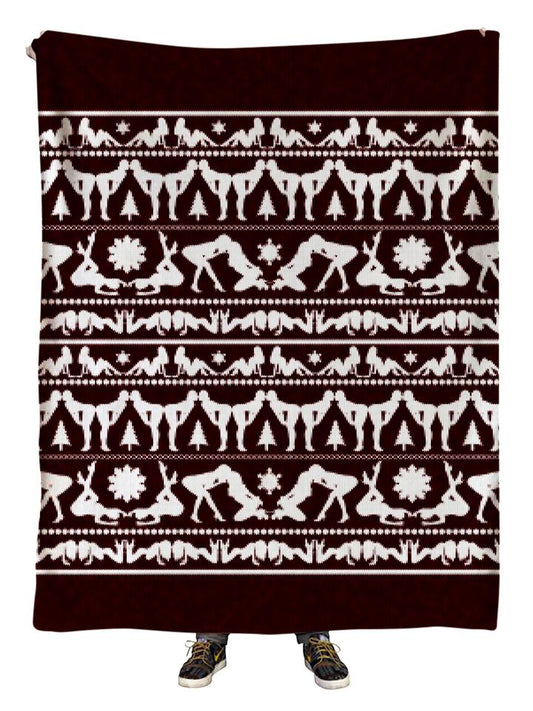 Naughty Christmas Blanket Maroon and White