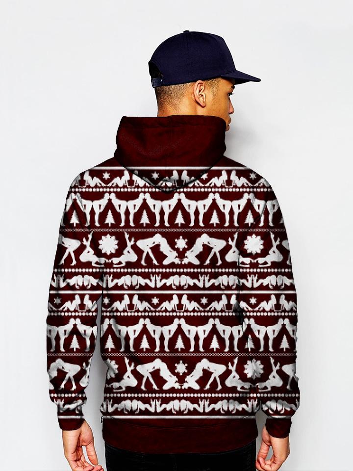Model In Naughty Maroon Christmas Pullover Hoodie Back View