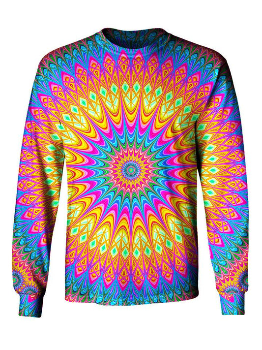 Gratefully Dyed Apparel rainbow mandala unisex long sleeve front view.