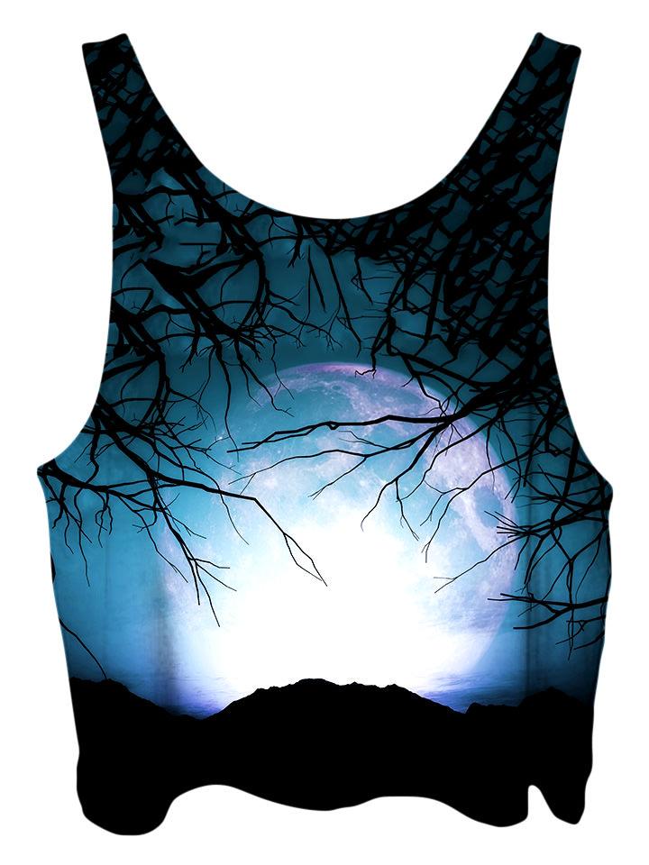 All over print psychedelic space nature cropped top by Gratefully Dyed Apparel back view.