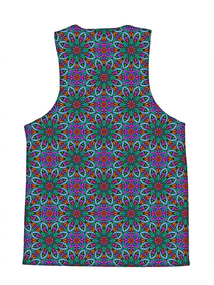 Psychedelic all over print sacred geometry tank by GratefullyDyed Apparel back view.
