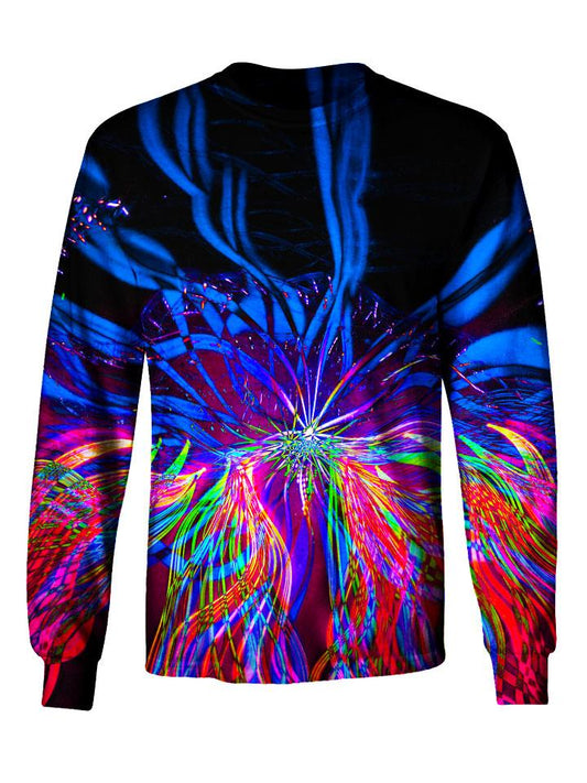 Gratefully Dyed Apparel blue & rainbow light show mandala unisex long sleeve front view.