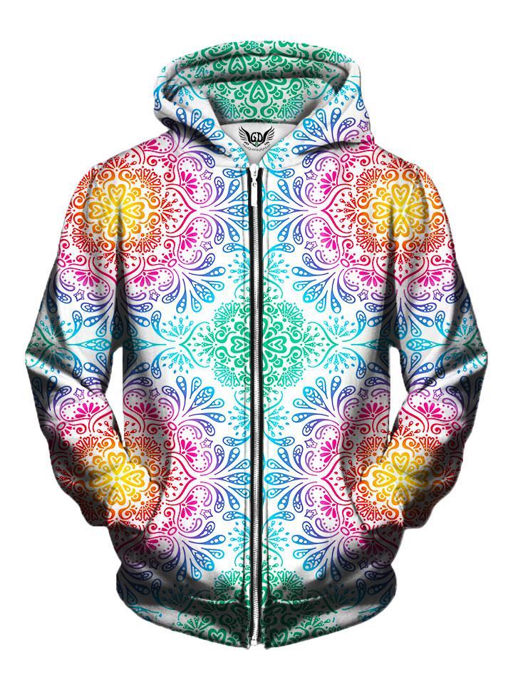 Beautiful Light Colors Infinite Flower Print Zip Up Hoodie