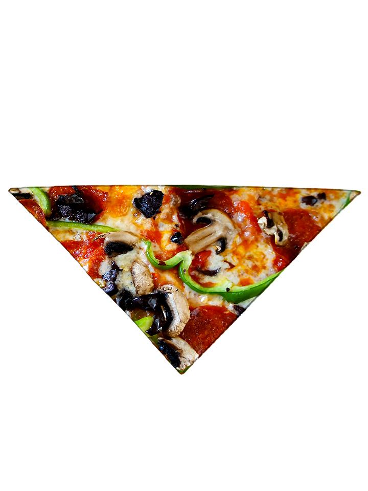 Diagonally folded psychedelic foodie printed headband.