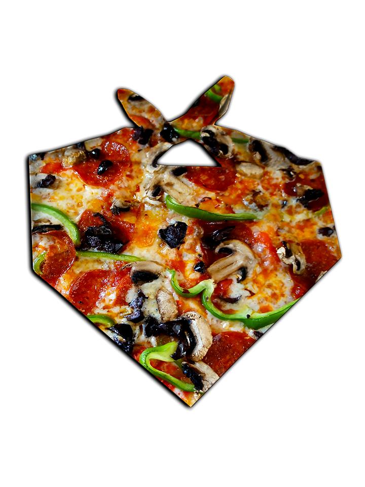 All over print supreme pizza bandana by GratefullyDyed Apparel tied neck scarf view.