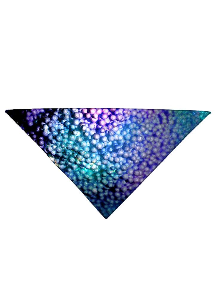 Blue and purple dots all over print bandana folded